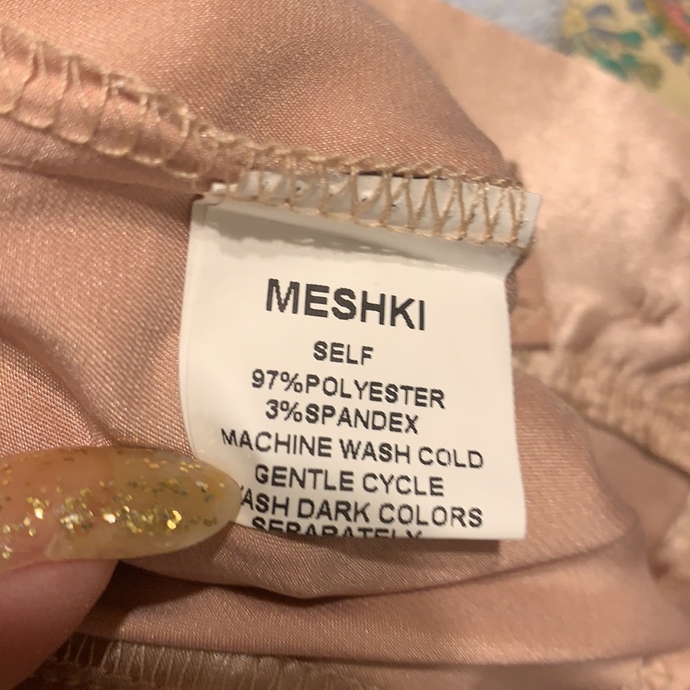 MESHKI ROSE PINK GOLD SATIN SATEEN WIDE LEG PANTS TROUSERS CHAMPAGNE MED BARBIE - Picture 11 of 14
